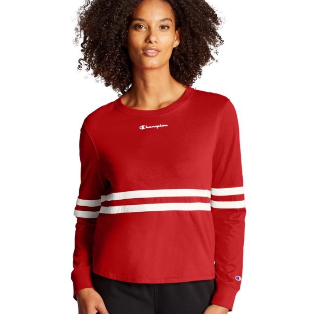 Champion Women's Athletics Heritage Long-Sleeve Tee, Script Logo Scarlet